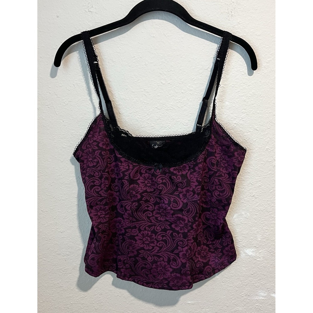 Fredericks of Hollywood Camisole Top Size Large Purple Black Lace Trim